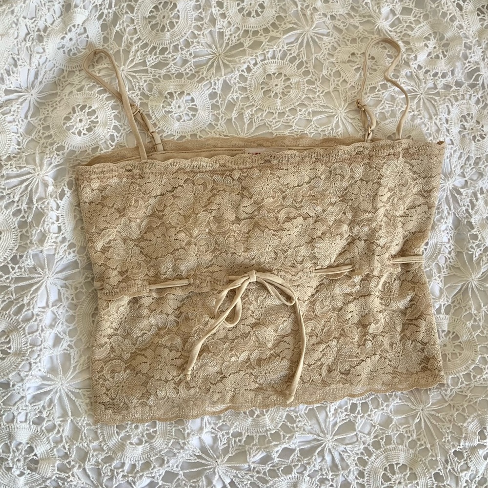 Guess jeans beige vintage y2k floral lace and bow tank top